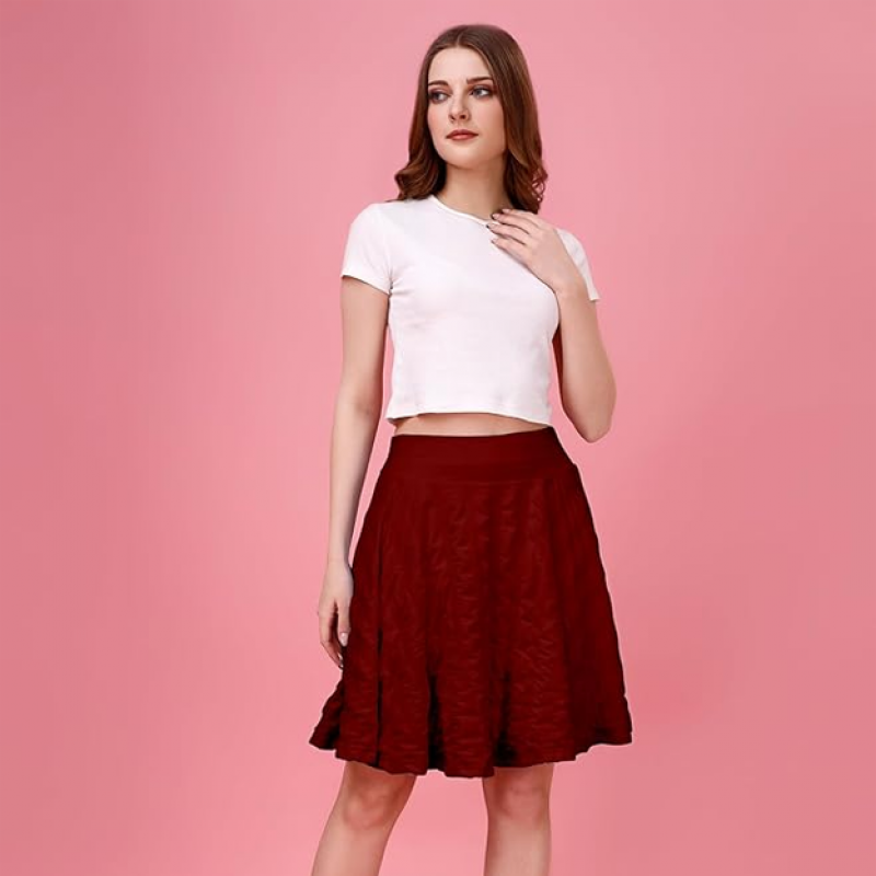 Girl's/Women's Classic Stretchy All Time Trendy Skater Skirt with Attached Inner Shorts and Flared Inskirt