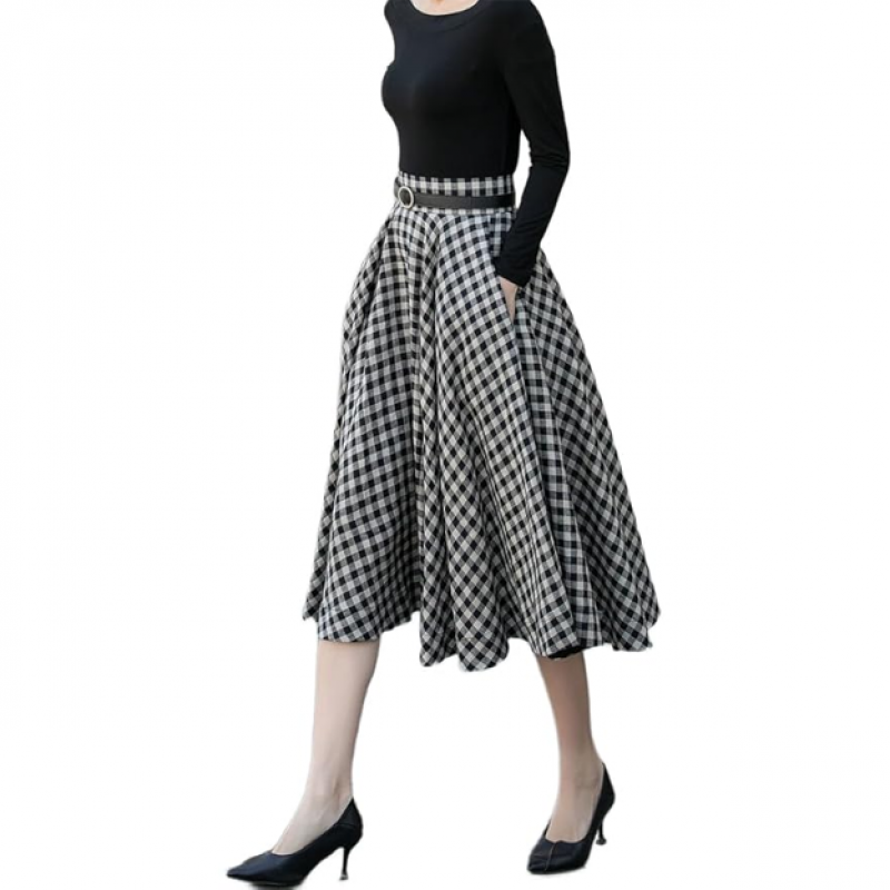 Girls Mid Length Cotton Midi Blend Skirt 113 Black, Free Size
