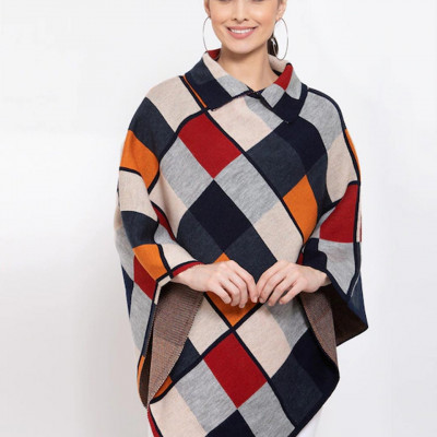 Women Beige & Grey Checked Lapel Shrug