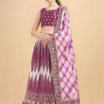 Purple & White Printed Semi-Stitched Lehenga