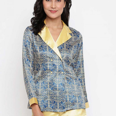 Women Blue & Yellow Printed Night Suit