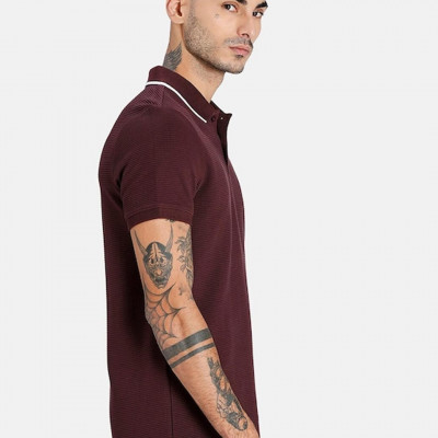 Men Maroon Polo Collar T-shirt