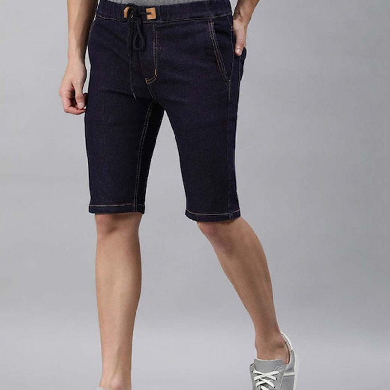 Men Blue Washed Slim Fit Denim Shorts