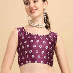 Purple & White Printed Semi-Stitched Lehenga