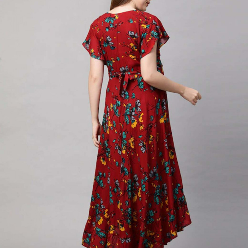 Red Floral Maternity Maxi Nursing Dress